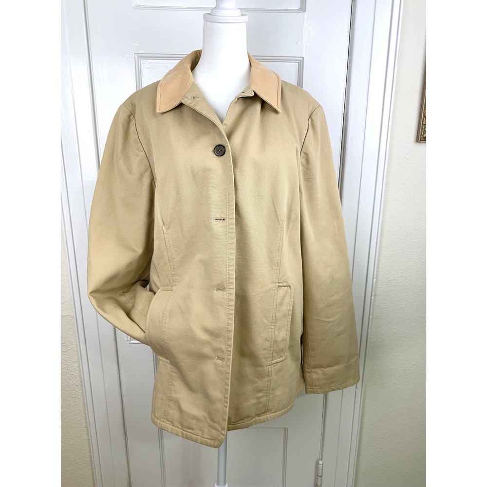 Laura Ashley Vintage Barn Coat XL Tan Beige Corduroy Quilted Floral Lining RARE